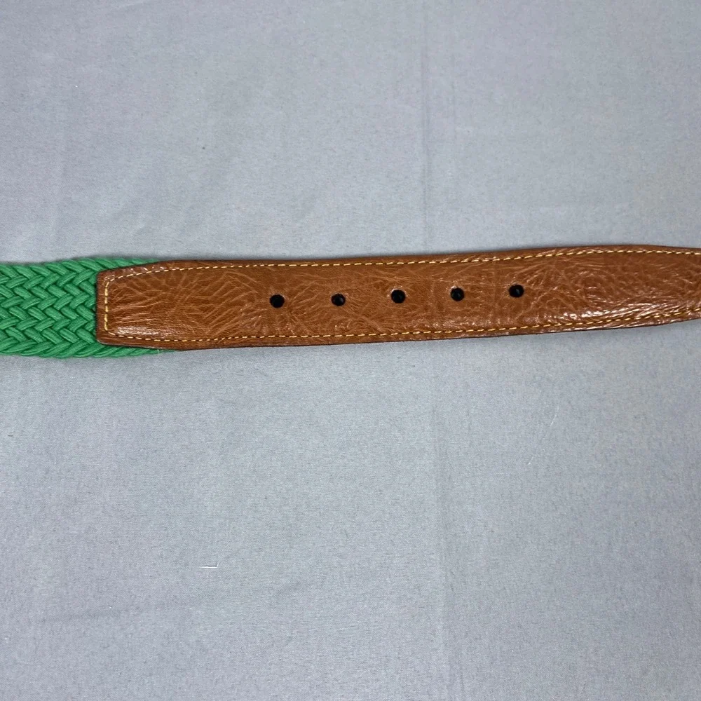 Torino Leather Co Braided Belt Mens 38 Green Leather Trim Made in USA 69503 Golf